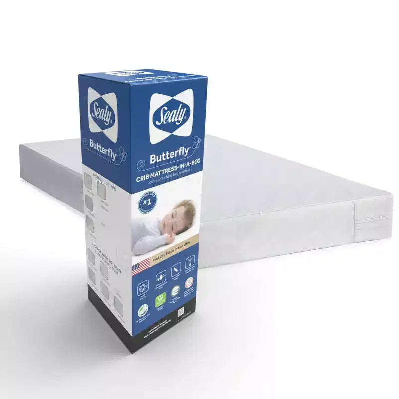 Materasso in schiuma a 2 stadi Sealy Butterfly antibatterico per lettino e bambino