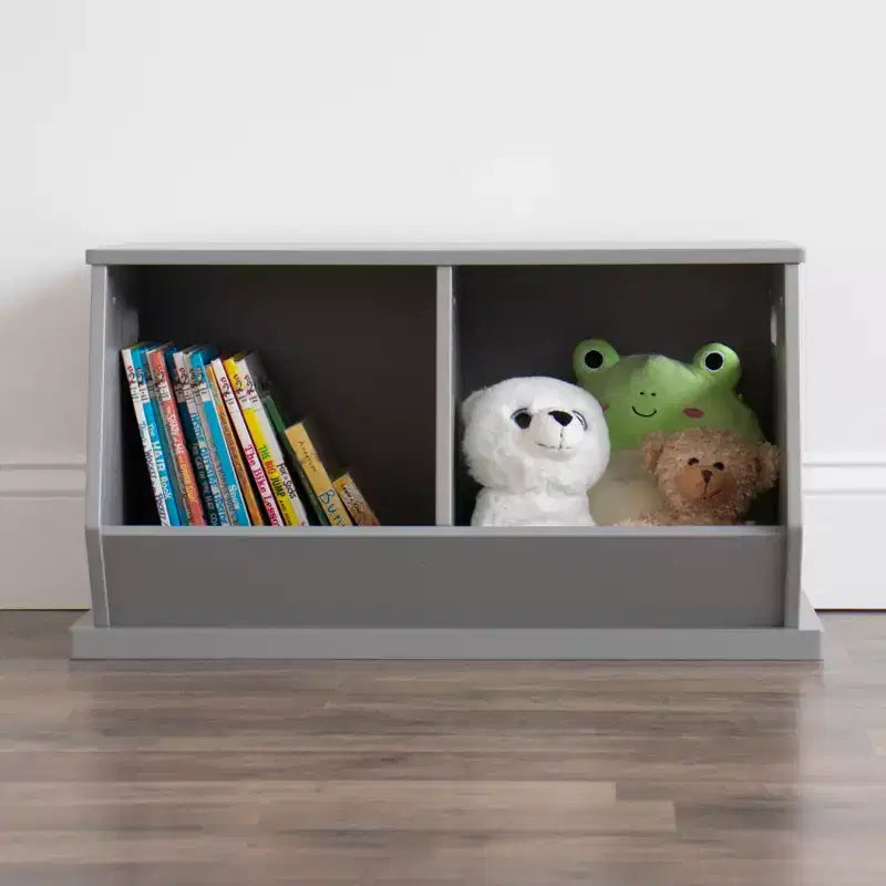Cesto portaoggetti per bambini a 2 scomparti aperto grigio