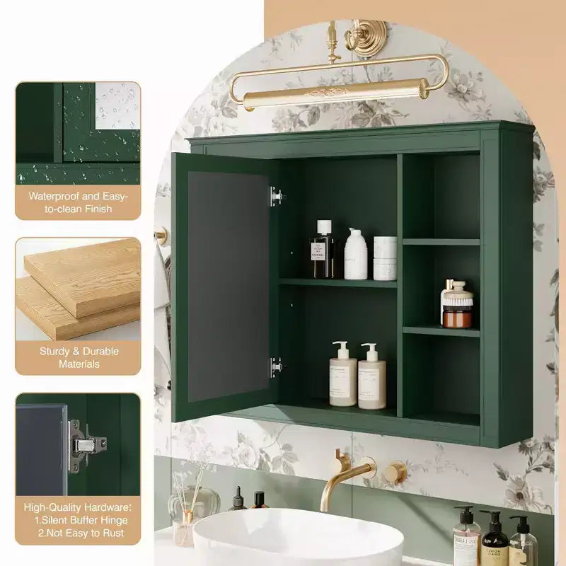 Specchio Contenitore da Bagno a Parete con 6 Ripiani a Giorno, Diversi Colori, Singolo
