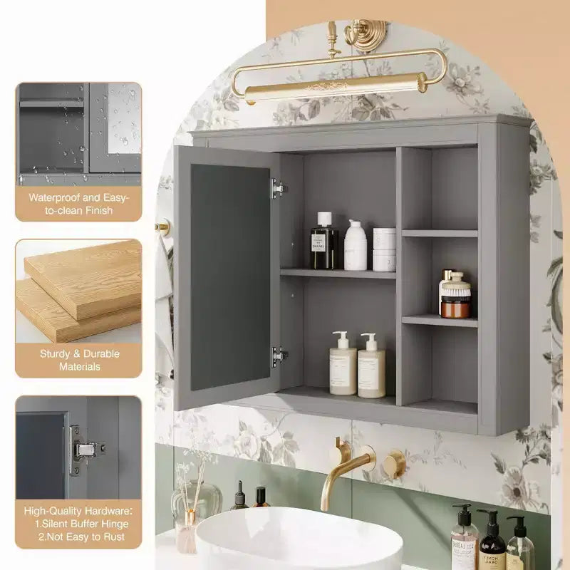 Specchio Contenitore da Bagno a Parete con 6 Ripiani a Giorno, Diversi Colori, Singolo