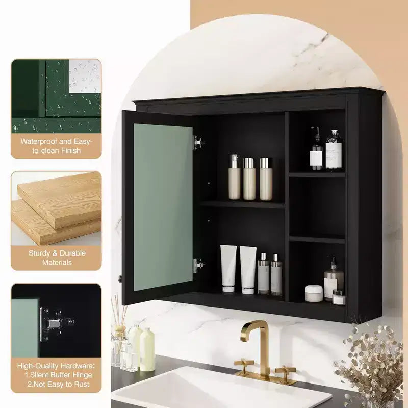 Specchio Contenitore da Bagno a Parete con 6 Ripiani a Giorno, Diversi Colori, Singolo