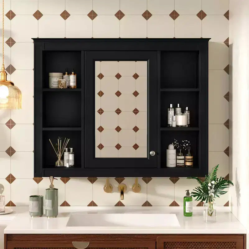 Okak Modern Wall Mounted Bathroom Cabinet with Mirror & 6 Open Shelves,Medicine Cabinet Mirror Cabinet for Bathroom
