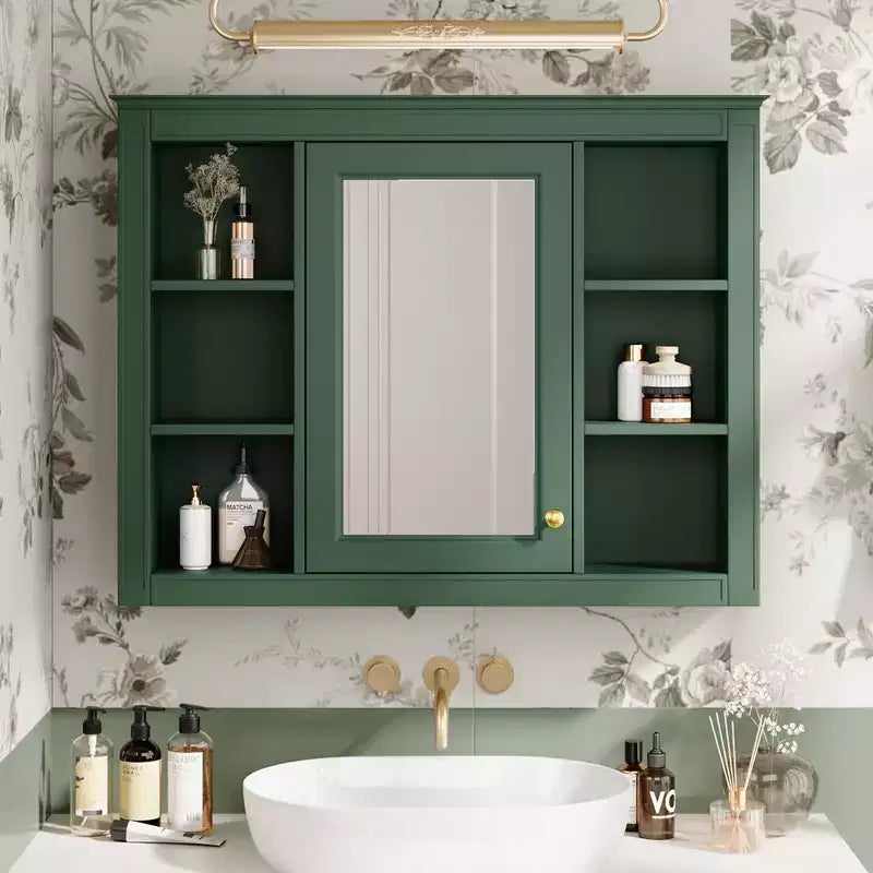 Specchio Contenitore da Bagno a Parete con 6 Ripiani a Giorno, Diversi Colori, Singolo