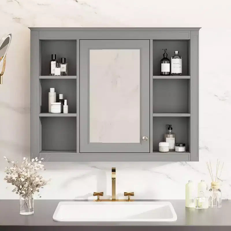 Specchio Contenitore da Bagno a Parete con 6 Ripiani a Giorno, Diversi Colori, Singolo