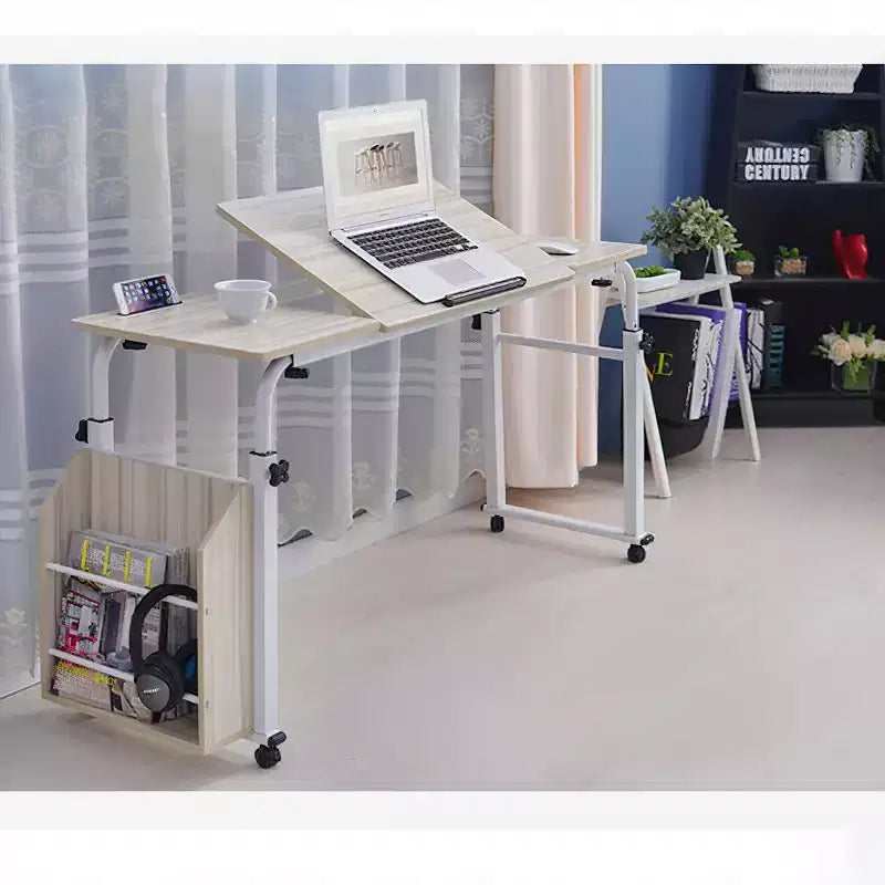Tavolo regolabile da letto con ruote, bianco/nero, per 1-2 persone