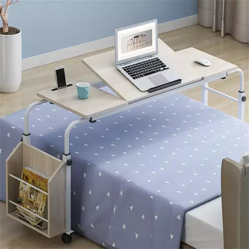 Tavolo regolabile da letto con ruote, bianco/nero, per 1-2 persone