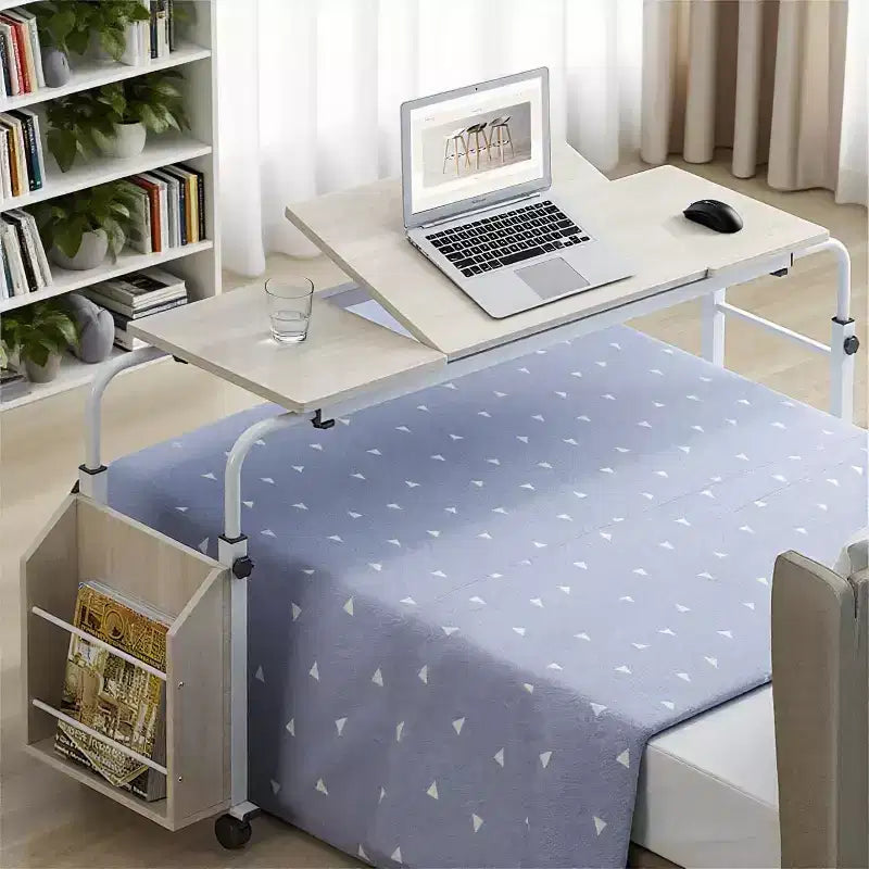 Tavolo regolabile da letto con ruote, bianco/nero, per 1-2 persone