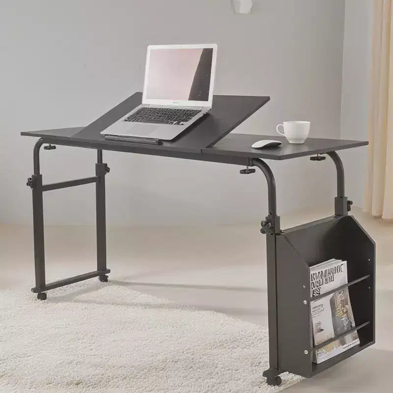 Tavolo regolabile da letto con ruote, bianco/nero, per 1-2 persone