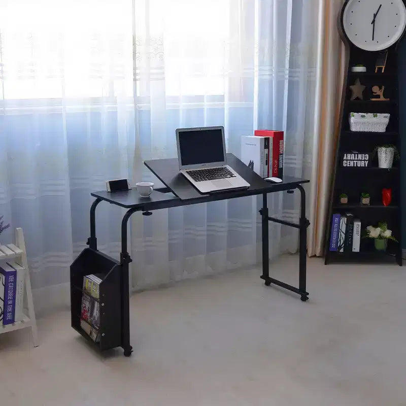 Tavolo regolabile da letto con ruote, bianco/nero, per 1-2 persone