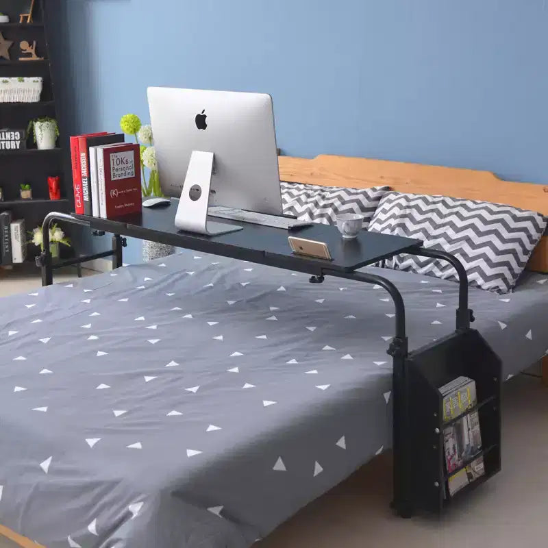 Tavolo regolabile da letto con ruote, bianco/nero, per 1-2 persone