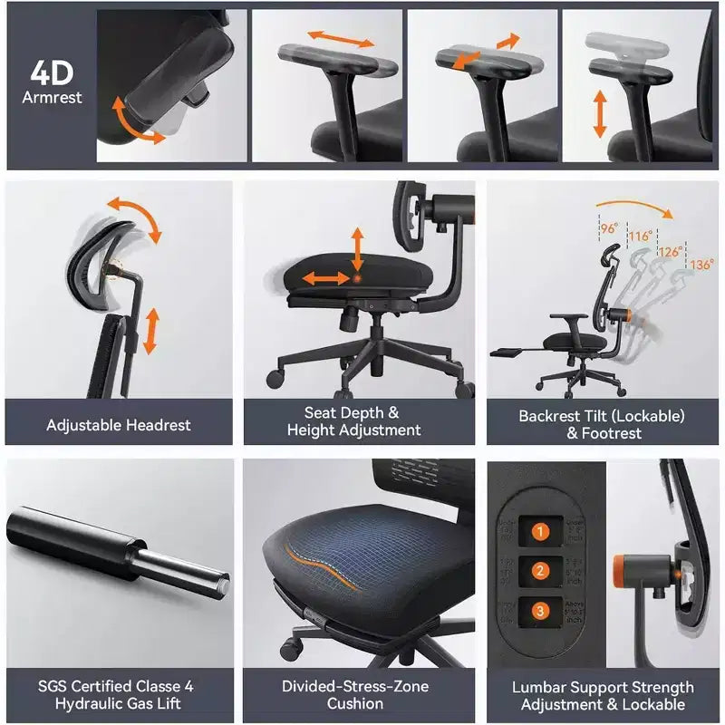 Sedia ergonomica Newtral con poggiapiedi - Sedia da ufficio per casa con supporto lombare, braccioli 4D, profondità e altezza del sedile regolabili - MAGICH-BP+LAPD-BLACK