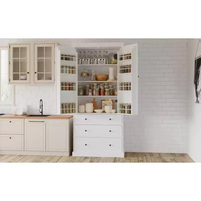 Dispensa da cucina alta 77", crema/grigio/bianco, mobile contenitore indipendente