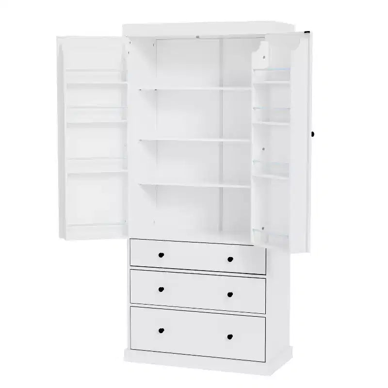 Dispensa da cucina alta 77", crema/grigio/bianco, mobile contenitore indipendente