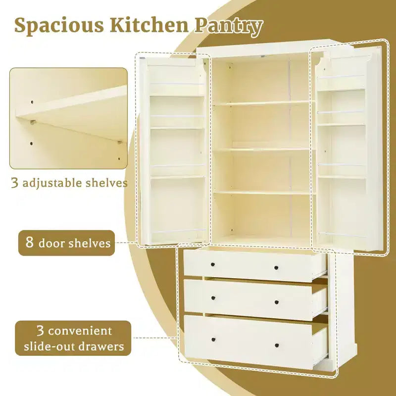 Dispensa da cucina alta 77", crema/grigio/bianco, mobile contenitore indipendente
