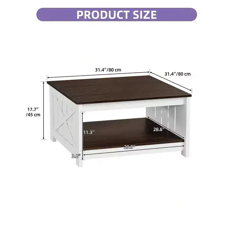 Tavolino da Caffè Quadrato in Legno con Vano Contenitore Semi-aperto, Nero/Marrone/Grigio/Bianco Sporco/Multicolore, 1 Posto
