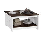 Tavolino da Caffè Quadrato in Legno con Vano Contenitore Semi-aperto, Nero/Marrone/Grigio/Bianco Sporco/Multicolore, 1 Posto