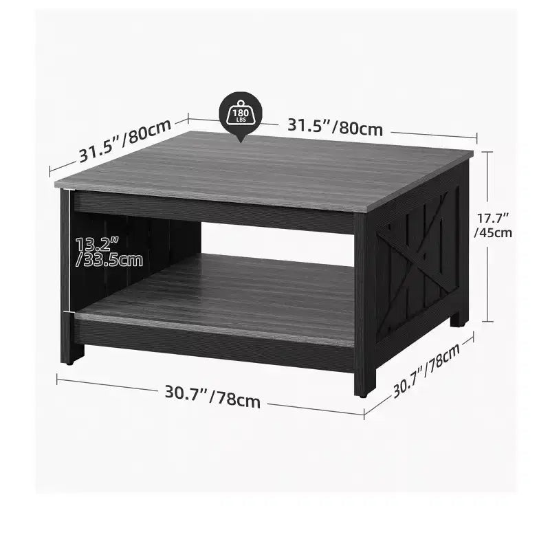 Tavolino da Caffè Quadrato in Legno con Vano Contenitore Semi-aperto, Nero/Marrone/Grigio/Bianco Sporco/Multicolore, 1 Posto
