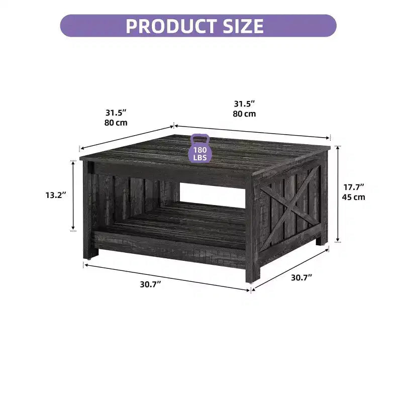 Tavolino da Caffè Quadrato in Legno con Vano Contenitore Semi-aperto, Nero/Marrone/Grigio/Bianco Sporco/Multicolore, 1 Posto