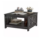 Tavolino da Caffè Quadrato in Legno con Vano Contenitore Semi-aperto, Nero/Marrone/Grigio/Bianco Sporco/Multicolore, 1 Posto