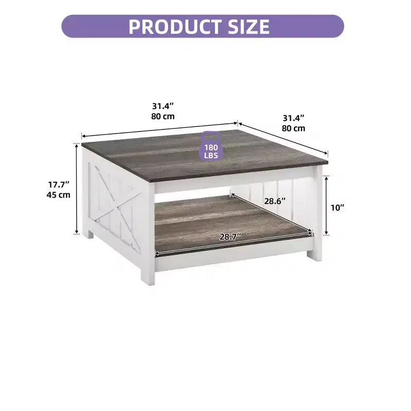 Tavolino da Caffè Quadrato in Legno con Vano Contenitore Semi-aperto, Nero/Marrone/Grigio/Bianco Sporco/Multicolore, 1 Posto