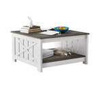 Tavolino da Caffè Quadrato in Legno con Vano Contenitore Semi-aperto, Nero/Marrone/Grigio/Bianco Sporco/Multicolore, 1 Posto