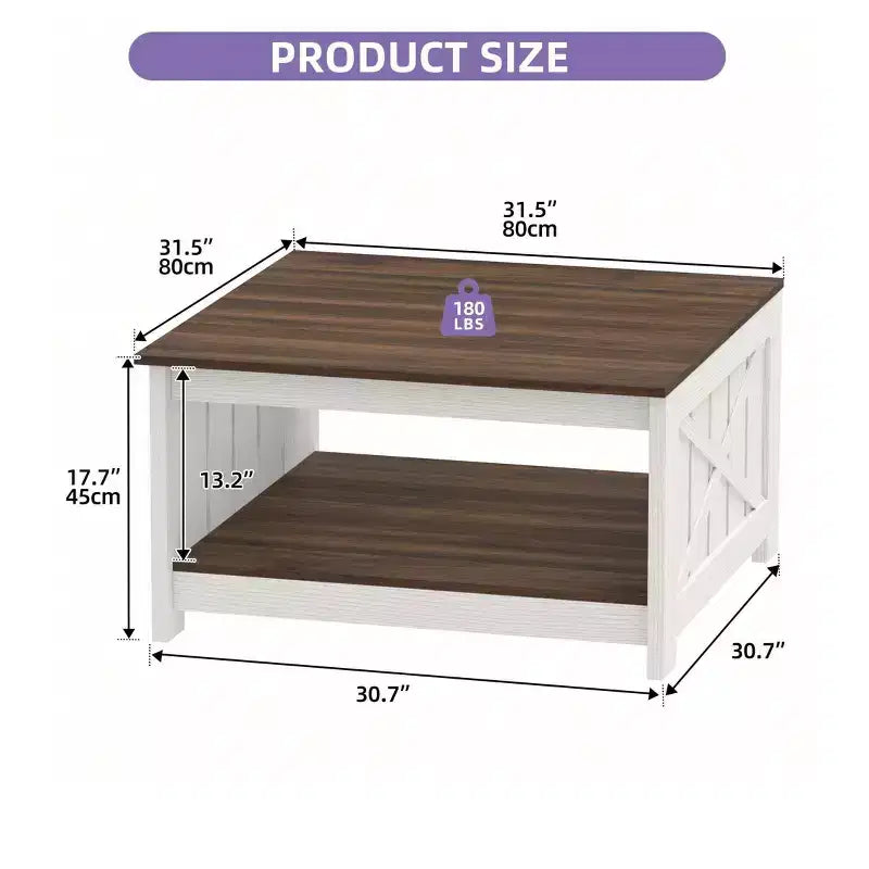 Tavolino da Caffè Quadrato in Legno con Vano Contenitore Semi-aperto, Nero/Marrone/Grigio/Bianco Sporco/Multicolore, 1 Posto