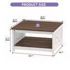 Tavolino da Caffè Quadrato in Legno con Vano Contenitore Semi-aperto, Nero/Marrone/Grigio/Bianco Sporco/Multicolore, 1 Posto