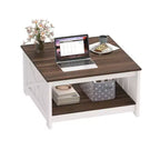 Tavolino da Caffè Quadrato in Legno con Vano Contenitore Semi-aperto, Nero/Marrone/Grigio/Bianco Sporco/Multicolore, 1 Posto