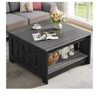 Tavolino da Caffè Quadrato in Legno con Vano Contenitore Semi-aperto, Nero/Marrone/Grigio/Bianco Sporco/Multicolore, 1 Posto