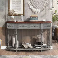 Okak 52IN Vintage Curved Console Table with Exquisite Carvings, Entryway Table with 4 Drawers and 1 Shelf, Accent Table for Living Room, Gray