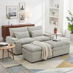 Divanetto in velluto a coste con due pouf mobili, 4 posti, nero/grigio/verde