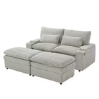 Divanetto in velluto a coste con due pouf mobili, 4 posti, nero/grigio/verde