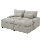 Divanetto in velluto a coste con due pouf mobili, 4 posti, nero/grigio/verde