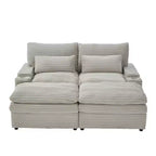 Divanetto in velluto a coste con due pouf mobili, 4 posti, nero/grigio/verde
