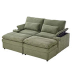 Divanetto in velluto a coste con due pouf mobili, 4 posti, nero/grigio/verde