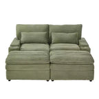 Divanetto in velluto a coste con due pouf mobili, 4 posti, nero/grigio/verde