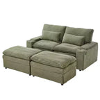 Divanetto in velluto a coste con due pouf mobili, 4 posti, nero/grigio/verde
