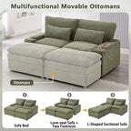 Divanetto in velluto a coste con due pouf mobili, 4 posti, nero/grigio/verde