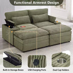 Divanetto in velluto a coste con due pouf mobili, 4 posti, nero/grigio/verde