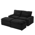 Divanetto in velluto a coste con due pouf mobili, 4 posti, nero/grigio/verde
