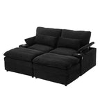 Divanetto in velluto a coste con due pouf mobili, 4 posti, nero/grigio/verde