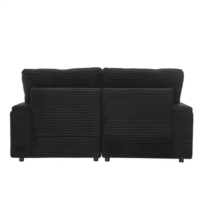 Divanetto in velluto a coste con due pouf mobili, 4 posti, nero/grigio/verde