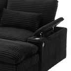 Divanetto in velluto a coste con due pouf mobili, 4 posti, nero/grigio/verde