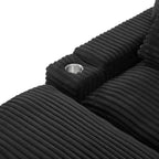 Divanetto in velluto a coste con due pouf mobili, 4 posti, nero/grigio/verde