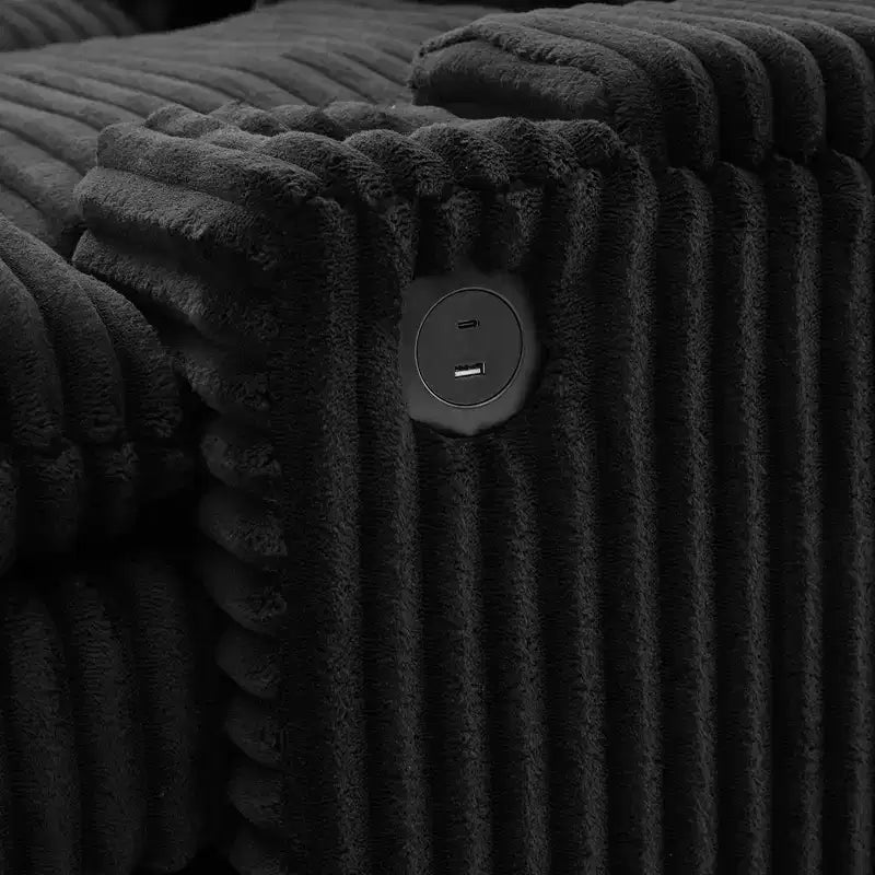 Divanetto in velluto a coste con due pouf mobili, 4 posti, nero/grigio/verde