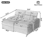Divanetto in velluto a coste con due pouf mobili, 4 posti, nero/grigio/verde