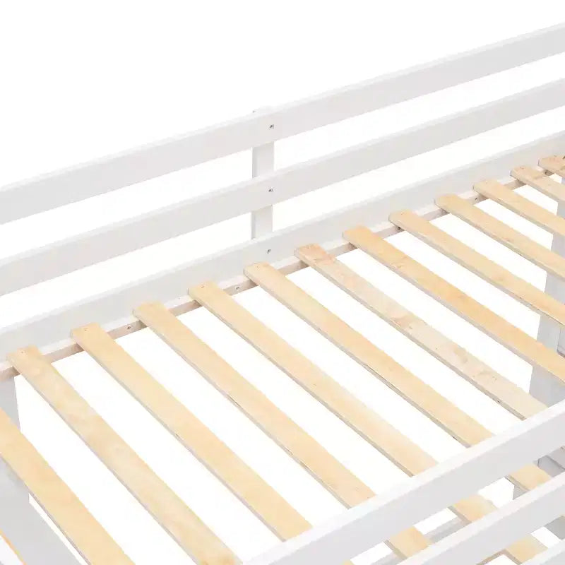 Letto a castello a L con due letti singoli sovrapposti, scale con contenitore, 4 cassetti e mensole, grigio/bianco, per bambini, ragazzi e adulti
