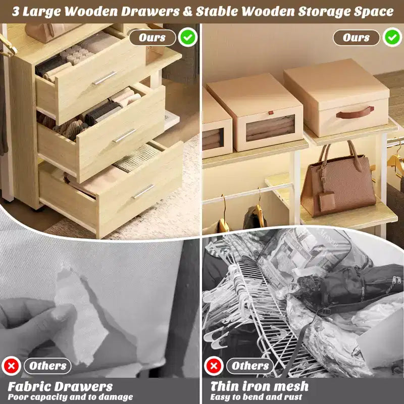 Sistema Organizzatore per Armadio Resistente Beige/Bianco con Cassetti e Ripiani, Adatto per un Nucleo Familiare di 2 Persone
