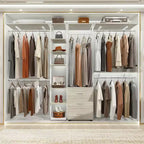 Besiost Closet Organizer System with Tower Shelving, Heavy-duty Clothing Rack with Wood Drawers