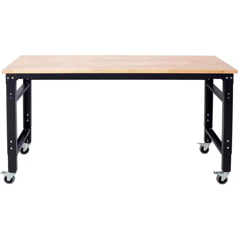 Okak 48/60IN Wide Office Desk with Adjustable Height, Standing Desk with Metal Wheels, Computer Desk for Living Room, Workshop, Office